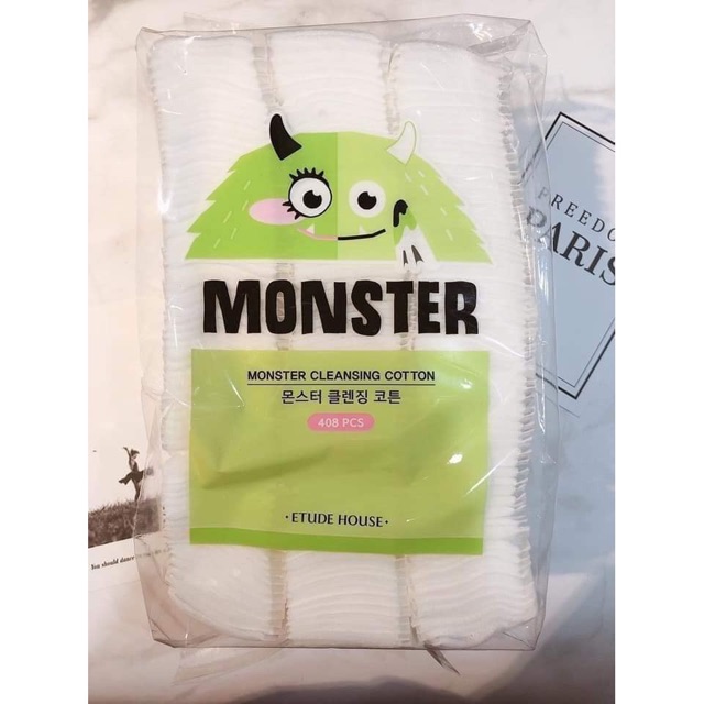 Bông tẩy trang  bông Monster Cleansing Cotton Etude 100% cotton dày dặn, mềm mịn dễ dàng sử dụng