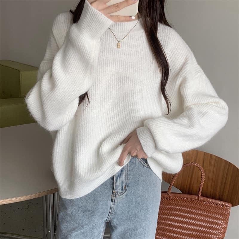 Áo len nữ, áo len dáng suông hai màu cam và be chất len mềm mại không bai xù rút sợi,Style Hàn Quốc - NGOTH Store