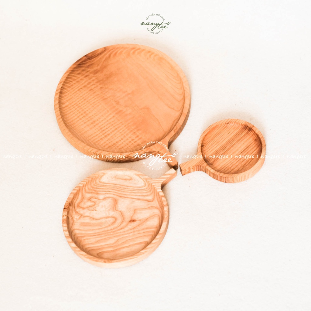 Bộ 3 Khay gỗ tròn tay cầm - Trang trí - Khay gỗ tần bì - woodentray