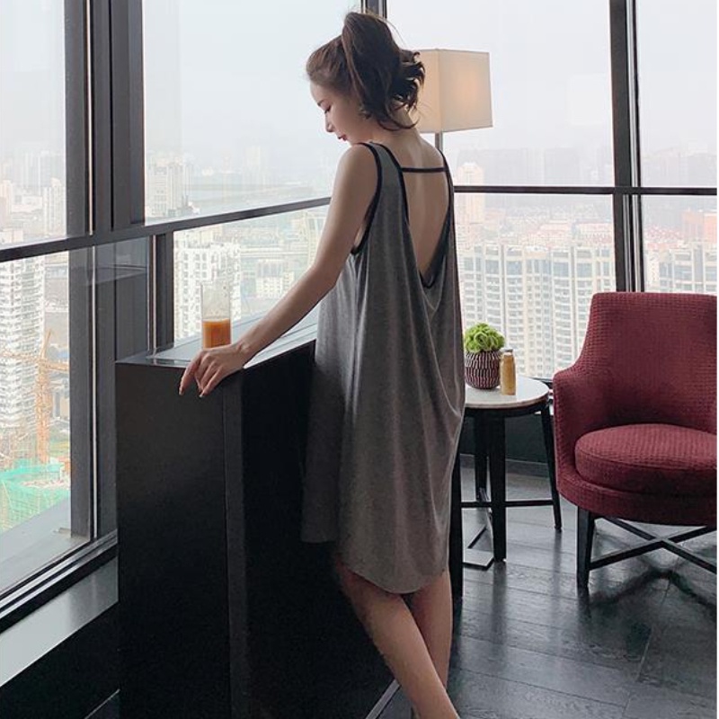 Đồ ngủ Không Tay Màu Trơn Dáng Rộng Cỡ Lớn Thời Trang Cho Nữ