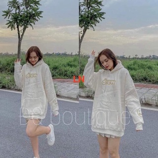 Áo hoodie nỉ Drew màu nâumặt cười in tay