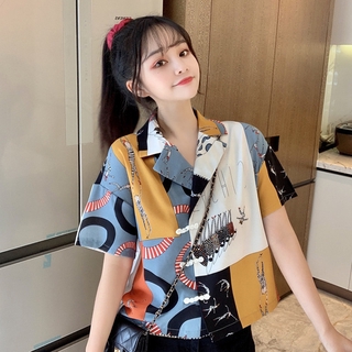 Áo sơ mi POLO tay ngắn in họa tiết retro thời trang mùa hè