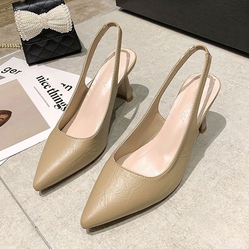 Giày Cao Gót Mũi Nhọn Hở Ngón Phong Cách Pháp Dễ Phối Đồ
