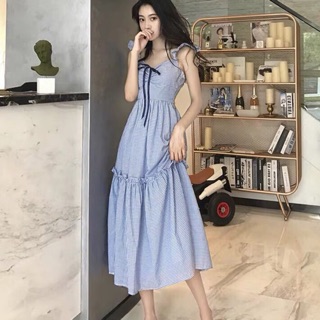 Đầm maxi caro xanh cánh tiên xt