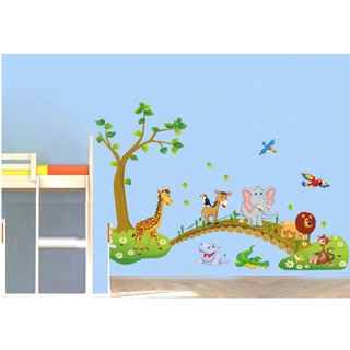[siêu rẻ] Decal dán tường thú qua cầu