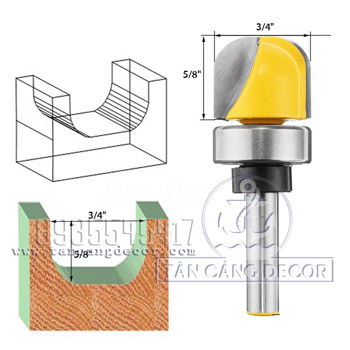 Mũi Router Đánh Rãnh Bo Tròn 19 mm Cốt 6.35 mm - A040160