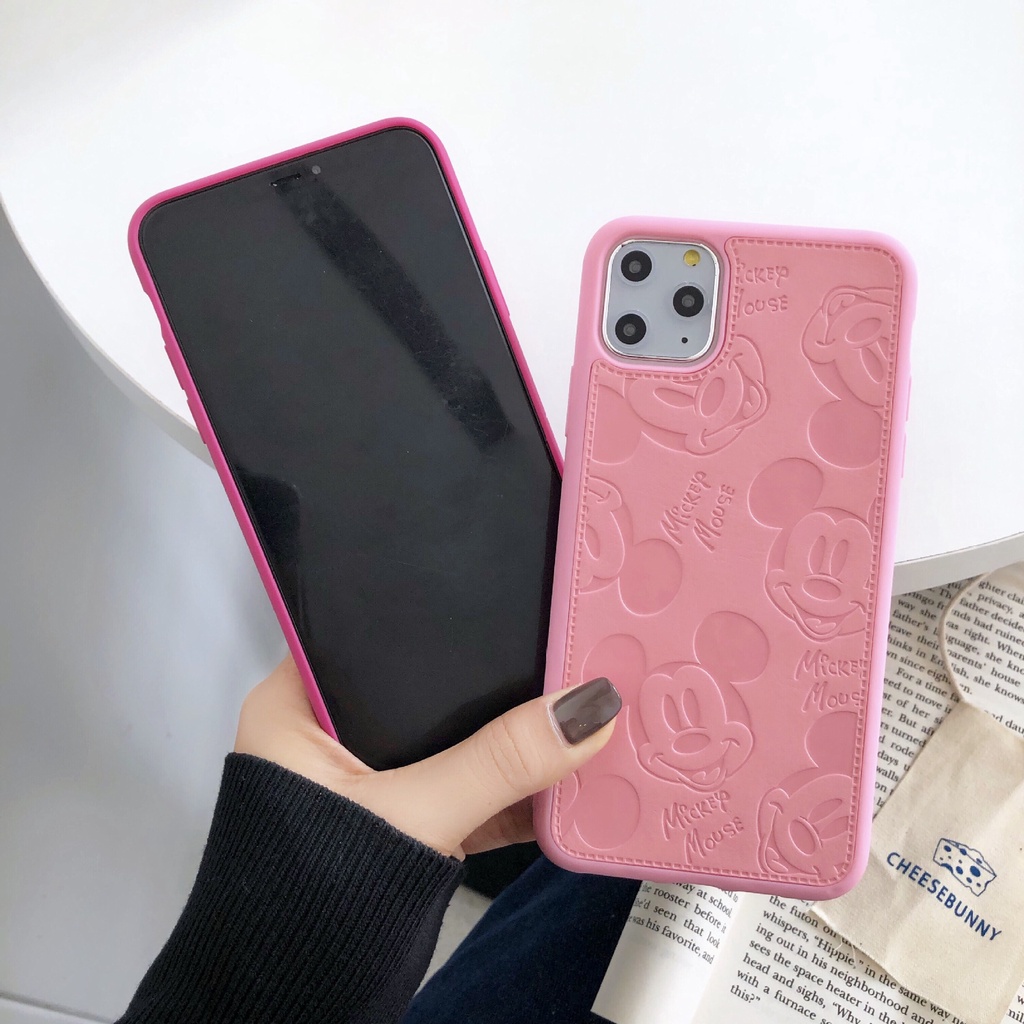 Ốp điện thoại mềm hoa văn da hoạt hình Mickey chống sốc cho iPhone 11 Pro XR/XS/X 7 8 Plus