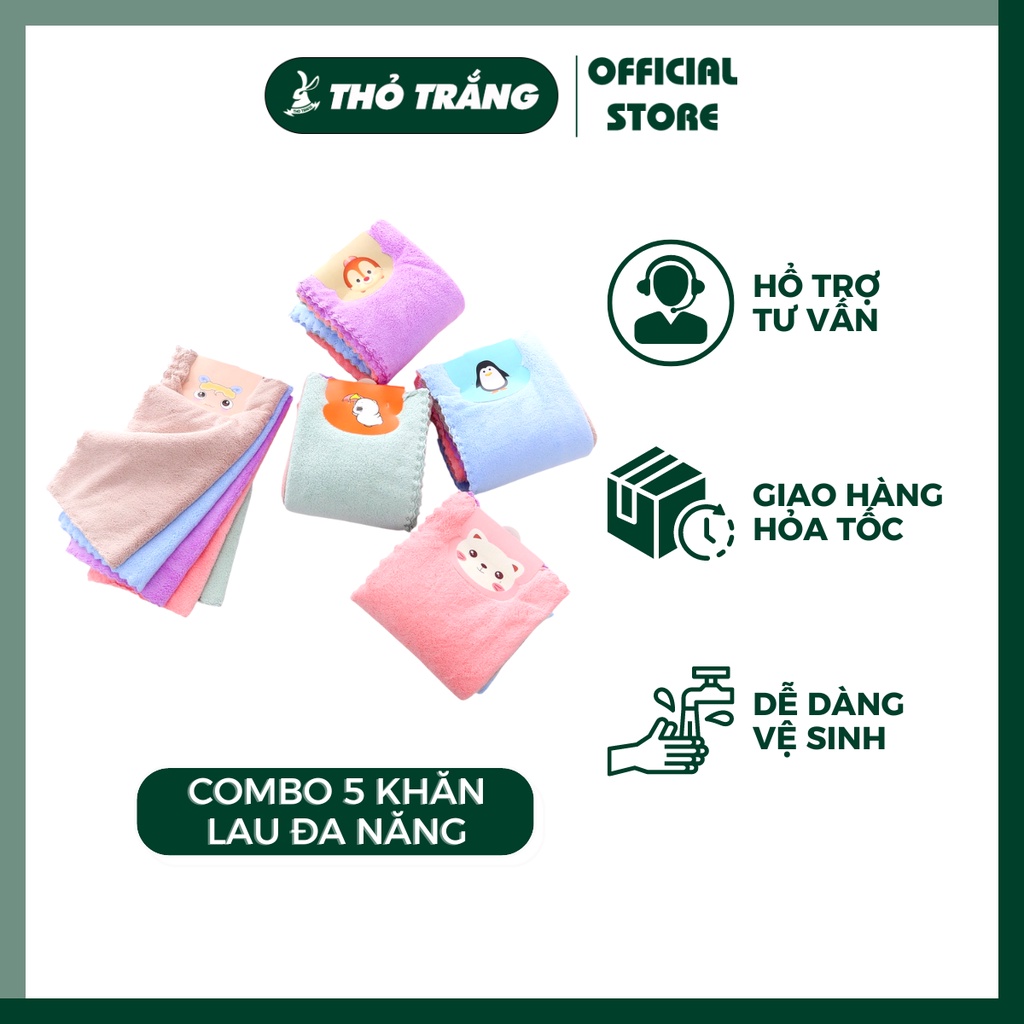 Combo 5 khăn lau đa năng thấm hút cotton kích thước 30x30 - giao màu ngẫu nhiên