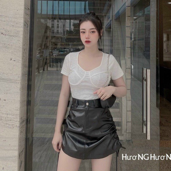 Áo Croptop Tay Ngắn Chất Thun Gân Thiết Kế Kiểu Viền Gân Trước Ngực Kiểu Dáng Hiện Đại Mẫu Mới 2022