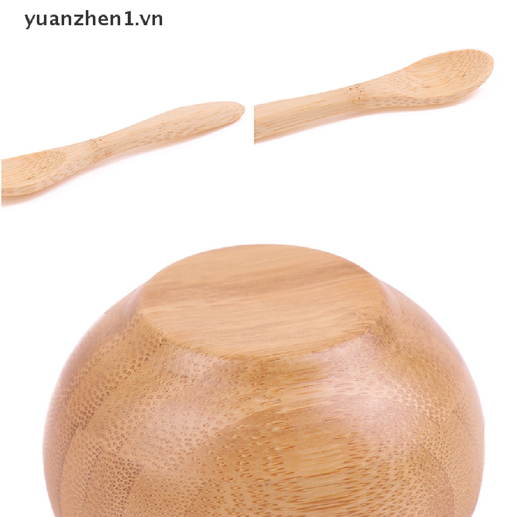 [Hàng mới về] Bộ bát trộn mặt nạ kèm muỗng nhỏ bằng tre thân thiện với môi trường chăm sóc da mặt