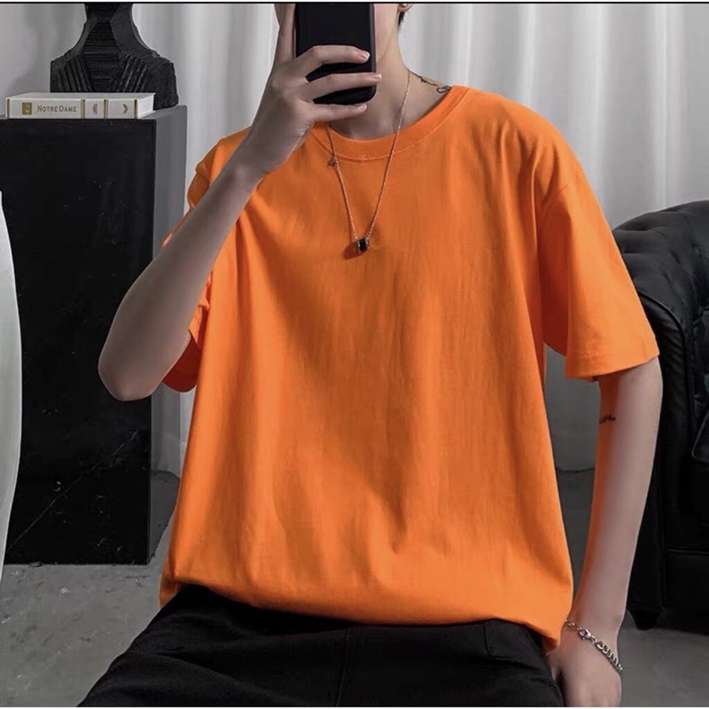 Áo thun tay lỡ trơn màu nam nữ dáng rộng cổ tròn unisex cotton dày dặn