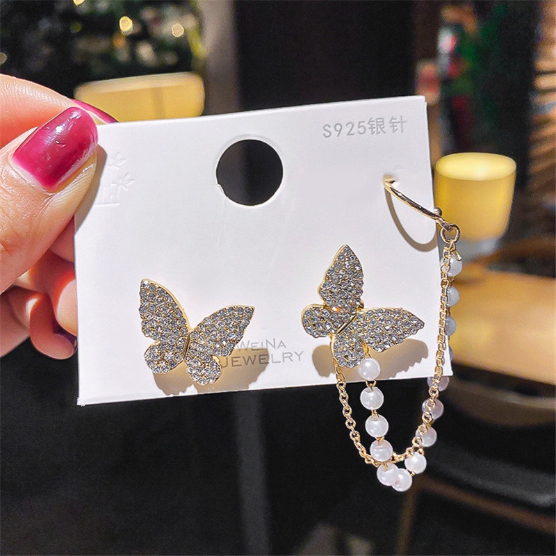 Bông Tai Hình Bướm Bằng Kim Loại Đính Đá Dễ Thương Thanh Lịch Thời Trang Cho Nữ