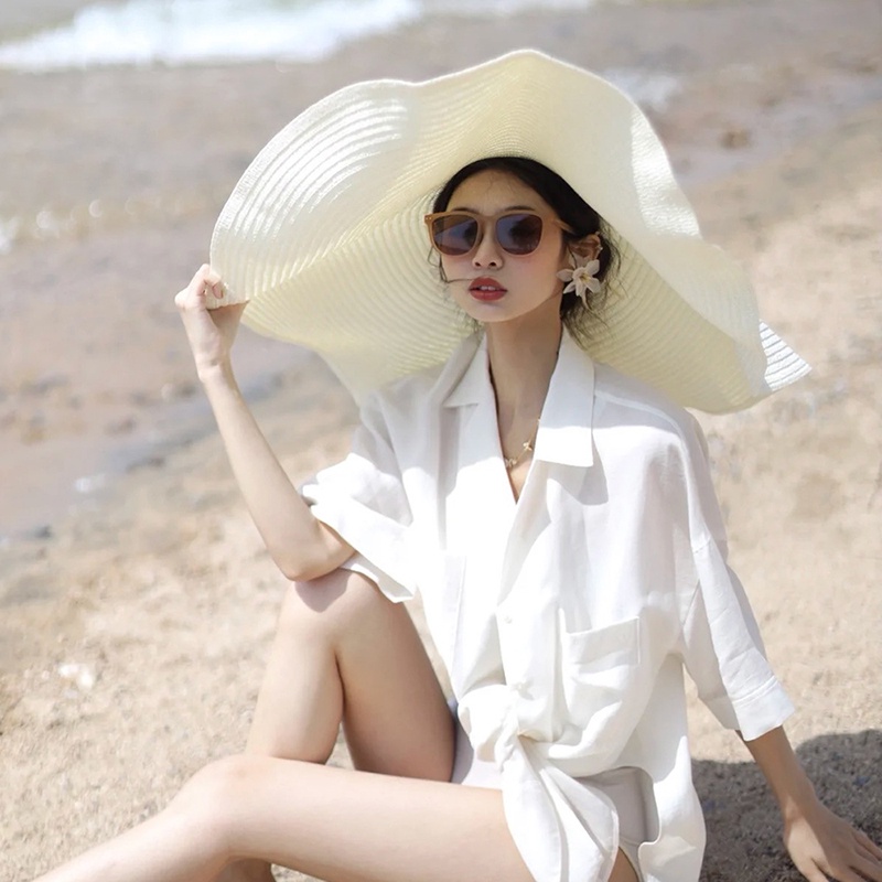 Nón Cối Rộng Vành Thời Trang Đi Biển Cho Phái Nữ