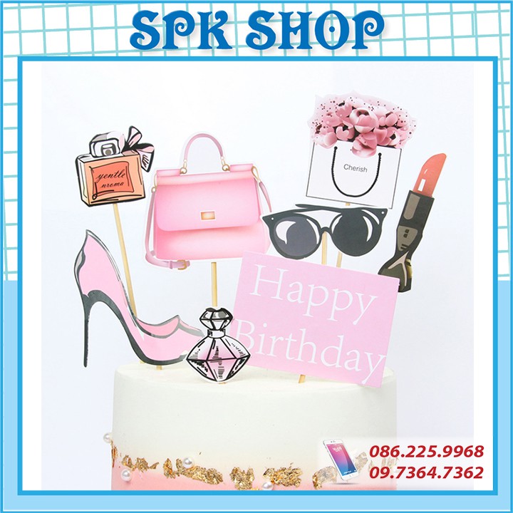 [FREESHIP❤️] Set cắm Son Giày Kính- Trang trí bánh sinh nhât bánh kem - SPK Shop