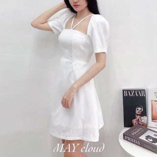 Đầm tay phồng dây V