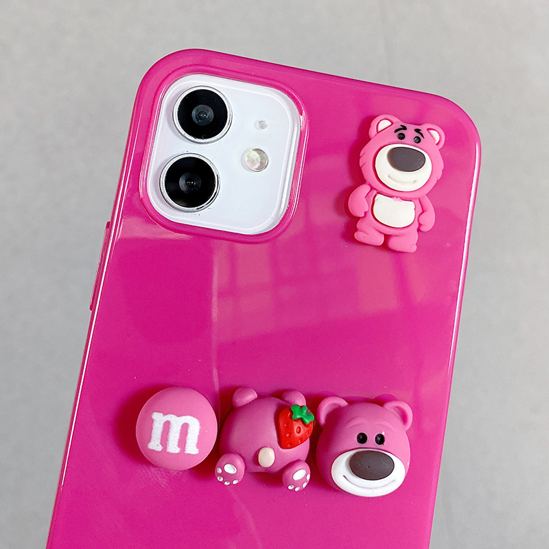 Ốp điện thoại hình trái dâu chú gấu 3D cho iPhone 12 Pro Max 12Pro 12 Mini SE2020 11ProMax 11Pro 11 iX XR XS Max 7 8+ | BigBuy360 - bigbuy360.vn