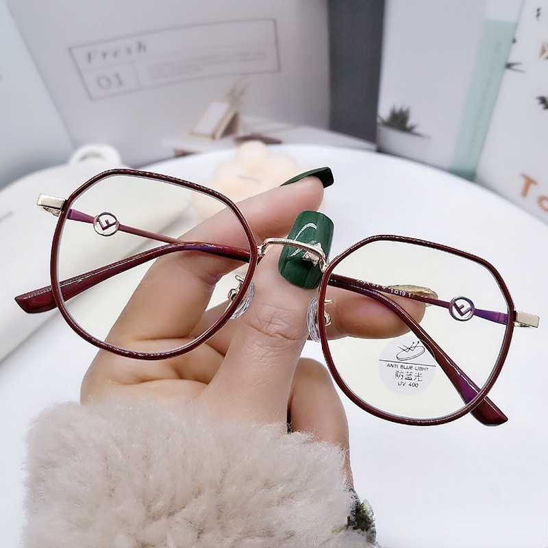 Mắt kính gọng kim loại tròn chống bức xạ phong cách retro Hàn Quốc