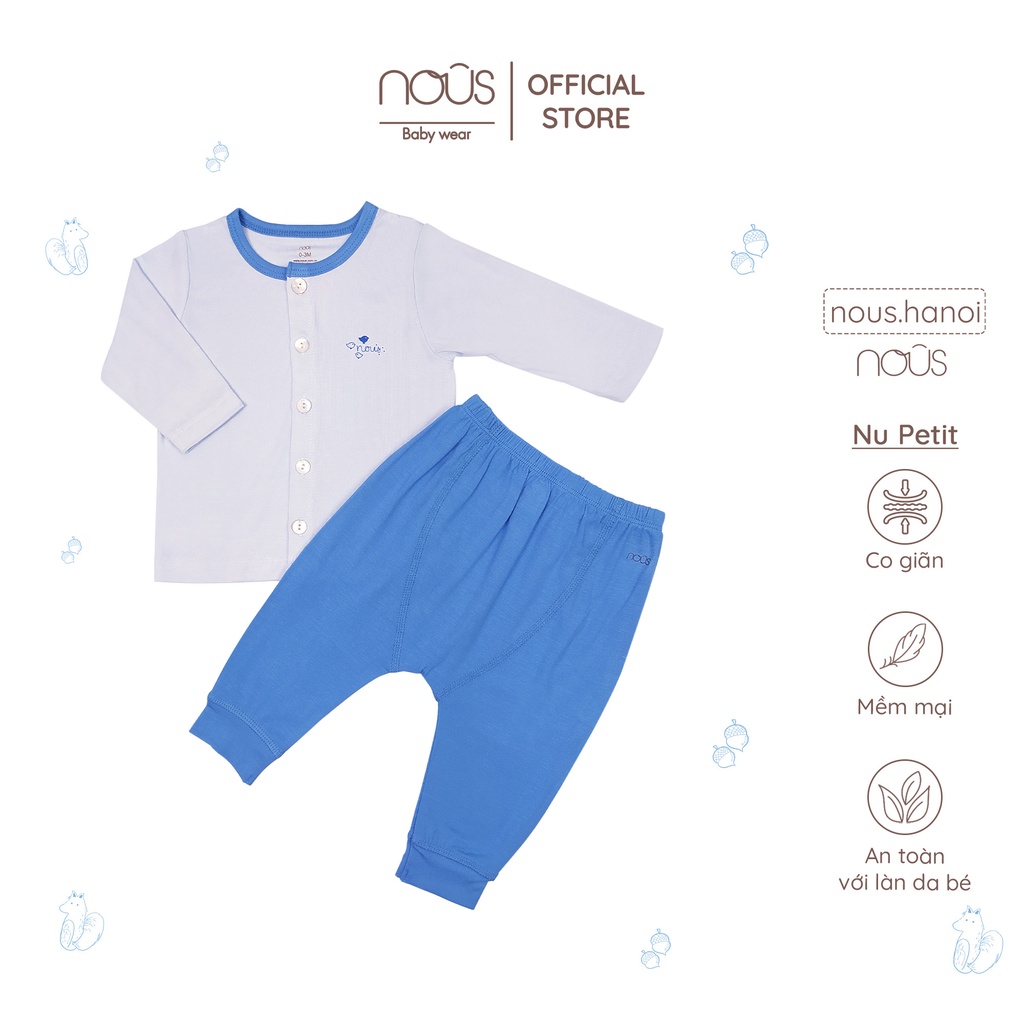 Bộ Quần Áo Dài Tay Nous Cài Thẳng Dài Xanh (Size 0-3 Tháng Đến 9-12 Tháng)