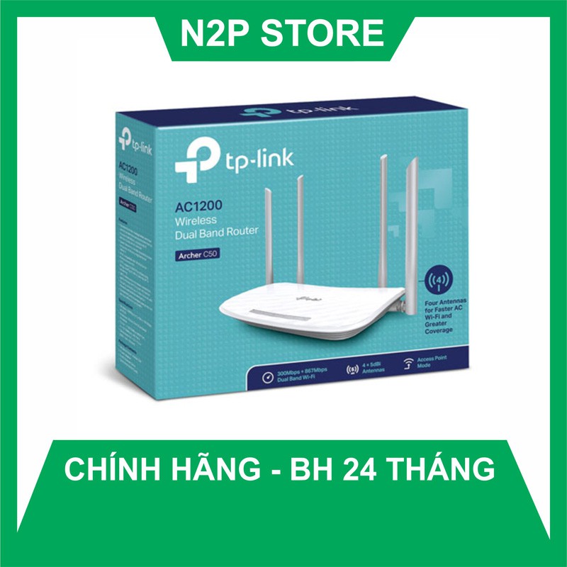 Bộ phát WiFi TpLink Archer C50 router băng tần kép AC1200 (Hãng phân phối chính thức)