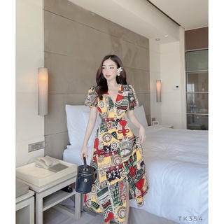 Đầm maxi thổ cẩm xẻ tà cổ v đủ size từ 40-70kg