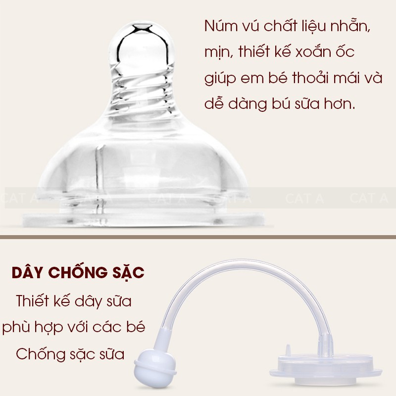 Bình Sữa thủy tinh, Bình Ti Sữa Cho Bé Có Tay Cầm Hàng mới về ( Dung tích 240ml )