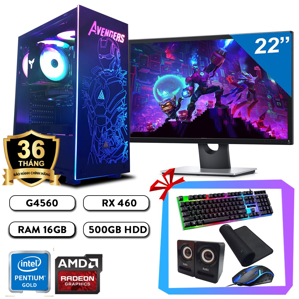 Máy tính chơi game + Màn hình 22" Full HD LOL, CSGO, PUBG Mb, Đột Kích, Fifa 4 | BH 3 tháng, tặng phím, chuột, pad, loa | BigBuy360 - bigbuy360.vn