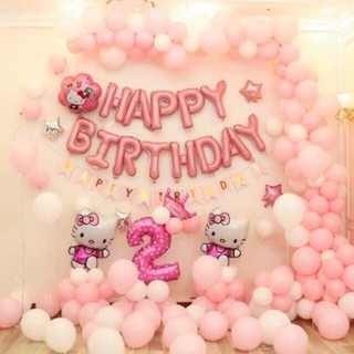 Set bóng trang trí sinh nhật mèo kitty dành cho bé gái