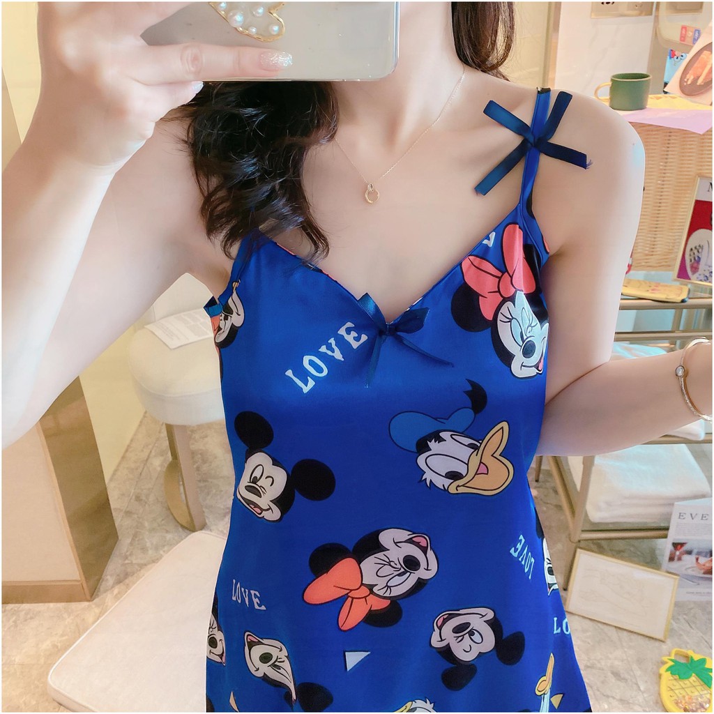 Đầm ngủ 2 dây lụa, Váy ngủ 2 dây lụa dễ thương dành cho nữ mùa hè hàng quảng châu | BigBuy360 - bigbuy360.vn