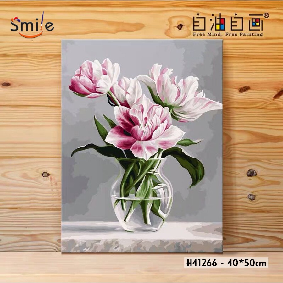 Tranh sơn dầu số hóa tự tô màu cao cấp Smile FMFP Hoa mộc lan đơn giản sang trọng H41266