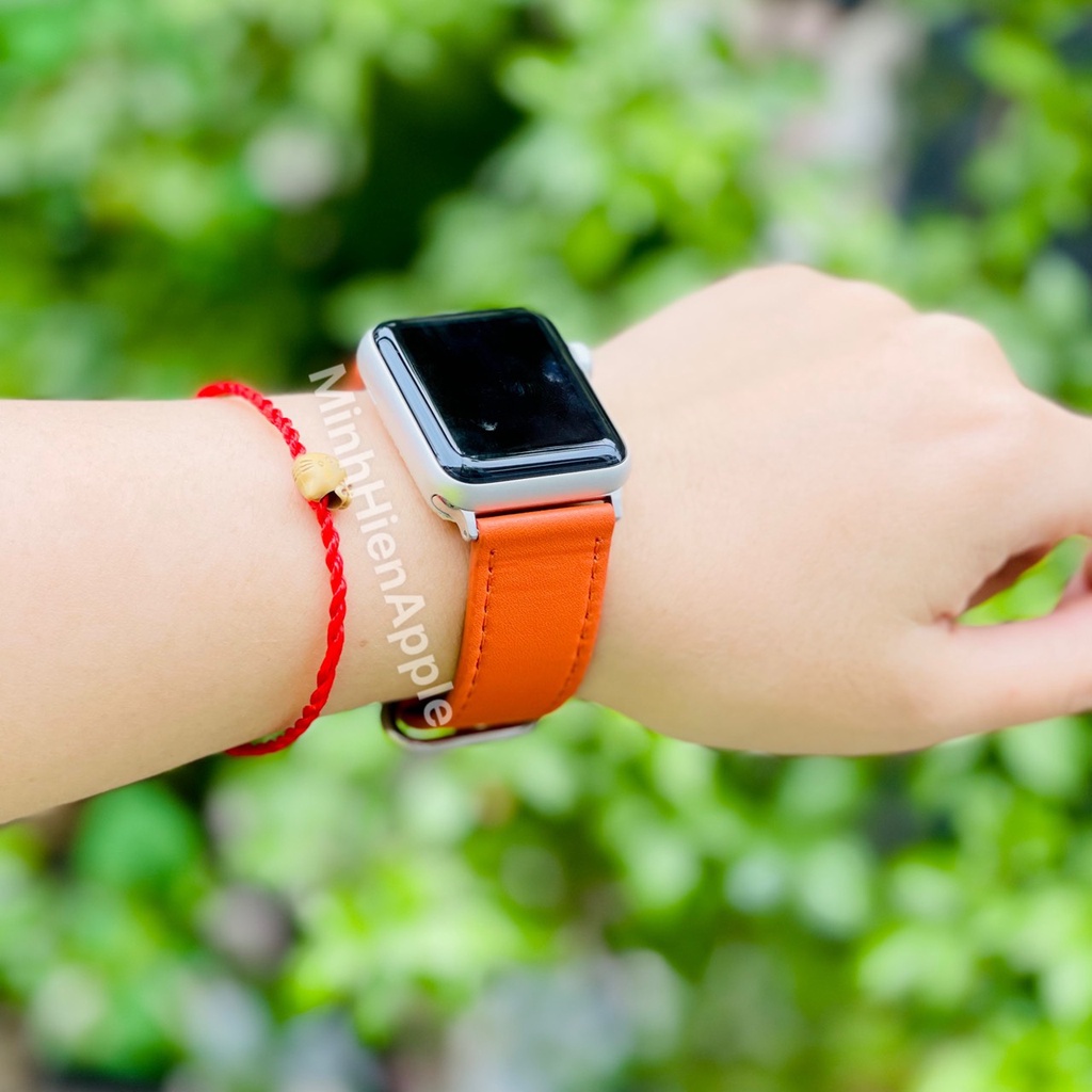 Dây da Apple Watch màu cam nổi bật hottrend 2021 size 38/40mm 42/44mm