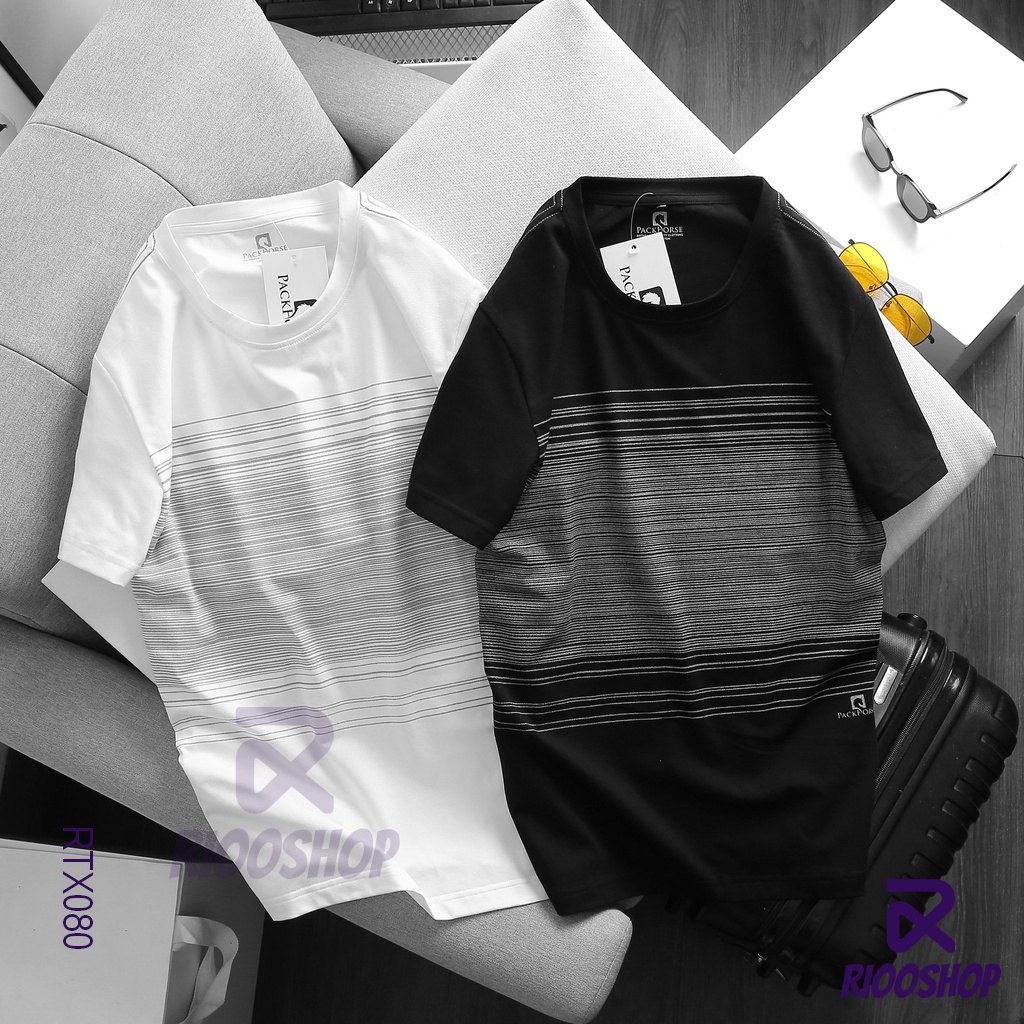 Áo phông sọc ngang nam, áo thun nam trắng và đen kẻ sọc cổ tròn cotton form rộng đẹp Marc Jasson RTX080 Riooshop