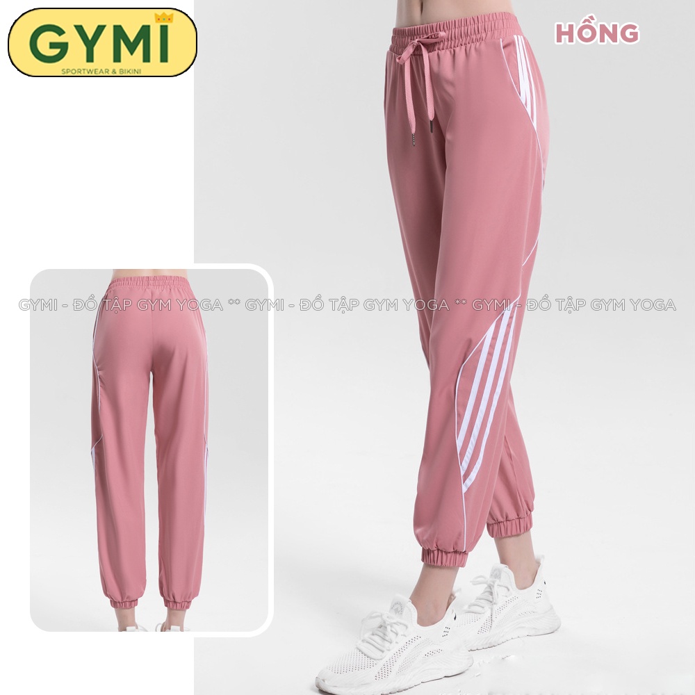 Quần jogger tập gym yoga nữ GYMI QJ09 dáng rộng thể thao chất gió giấy 1 lớp thoáng mát ít co giãn