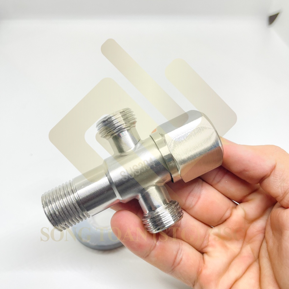 Van Tê Giảm Áp Chia & Khóa Nước Ba Ren Ngoài G 1/2  Dẫn Nguồn Nước Chia 2 Hướng Dây Cấp Nước Vào Thiết Bị Sus 304