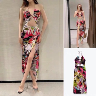 Đầm maxi cut eo hoạ tiết hàng TQXK