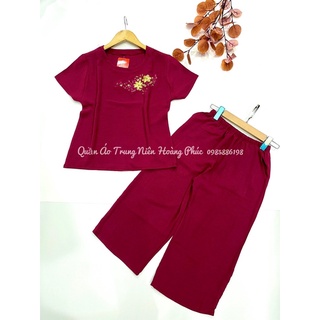 Đồ bộ trung niên đũi áo cộc quần lửng ống rộng bigsize cho bà cho mẹ đẹp thêu hoa vi tính đủ màu mặc mùa hè mát