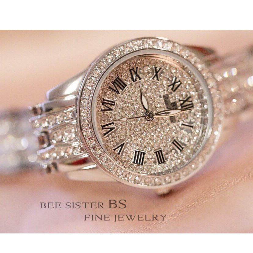 Đồng hồ nữ BeeSister viền đá mặt tròn nhỏ số La Mã + Tặng hộp đồng hồ + Pin | BigBuy360 - bigbuy360.vn