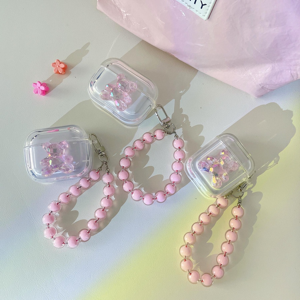 Vỏ Bảo Vệ Hộp Sạc Tai Nghe AirPods 1 2 pro 3 2021 gen3 Bluetooth Không Dây Bằng Silicon Tpu Mềm Trong Suốt Hình Gấu Hồng Dễ Thương