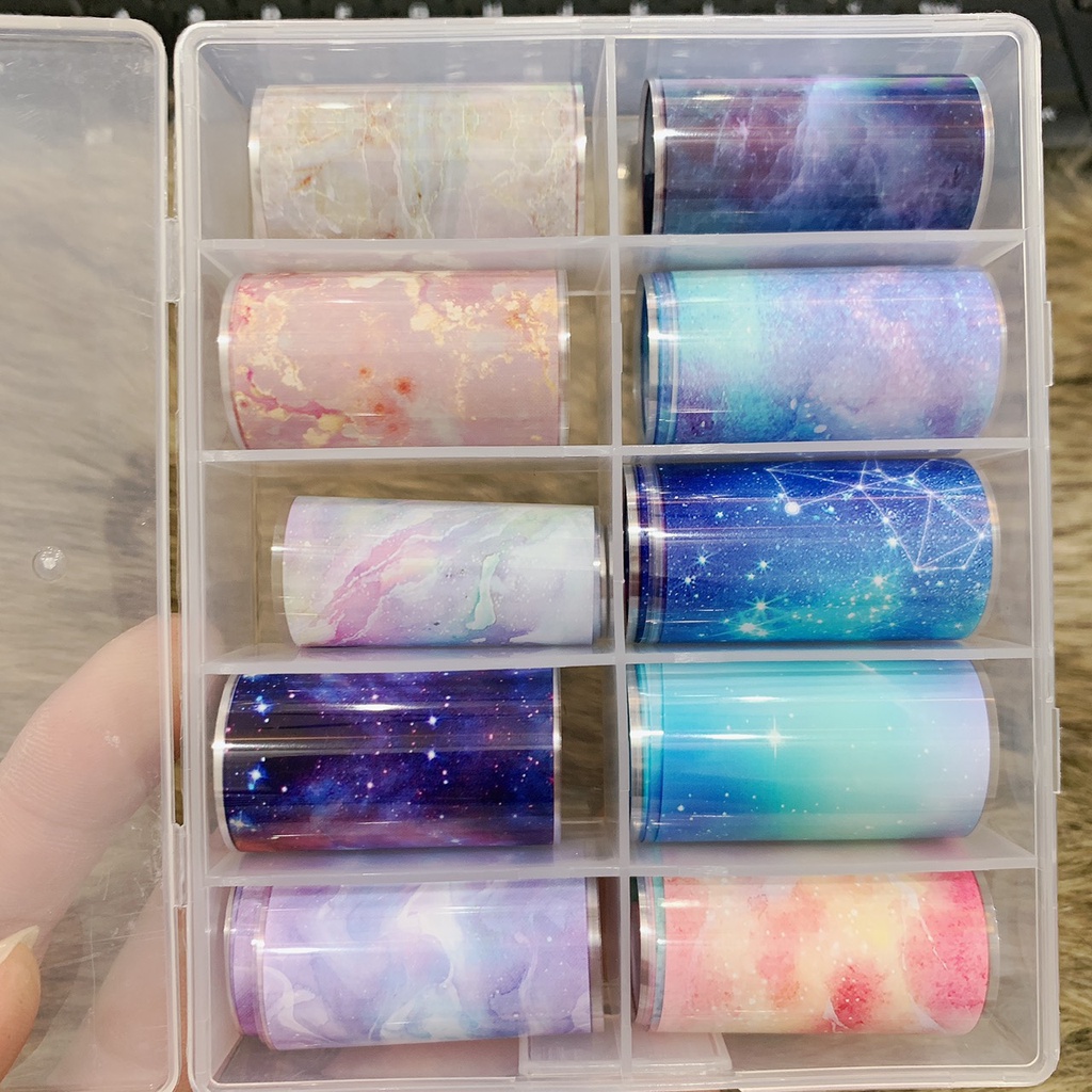 Set foil 10 Mẫu ẩn Móng - Foil ẩn Móng Nail - Thương Hiệu , Hoa ,Vân Đá vv