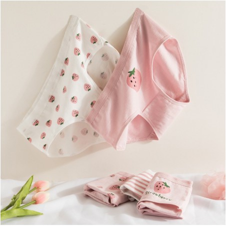 Quần Lót Nữ  ❤️FREESHIP❤️ Quần Chip Gân Tăm Kháng Khuẩn - Quần Chip Cotton Co Dãn 4 Chiều Quả Dâu CuTe (Chọn Màu)