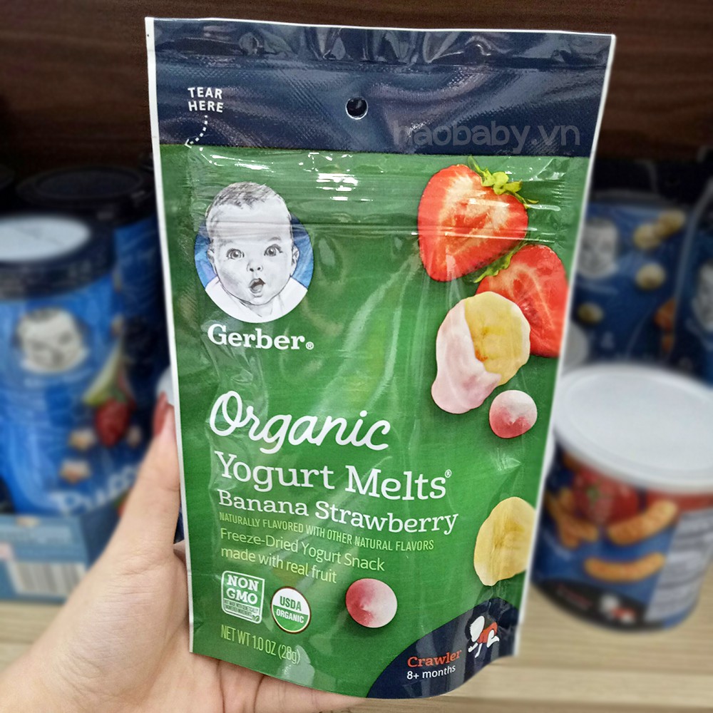 [Đồ ăn dặm cho bé] Bánh sữa chua sấy Gerber cho bé 8 tháng ăn dặm, kẹo sữa chua khô Gẻber Yogurt