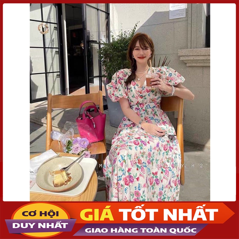 Đầm Nữ Dáng Dài Tay Bồng Họa Tiết Hoa Hàng Loại 1 M03210-Violet