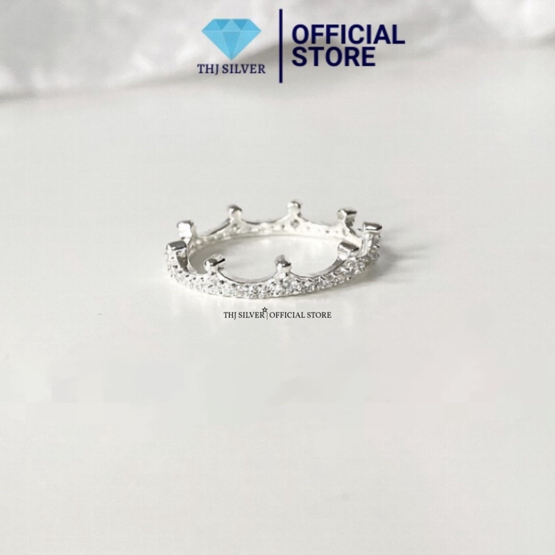 Nhẫn nữ bạc ta THJ - Nhẫn nữ vương miện full đá sáng đẹp, sang trọng chuẩn bạc ta