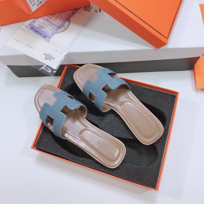B(ẢNH THẬT) Dép Hm Quai Vải Denim Da Mềm Êm Fullbox Xốp Mút Bill Túi Cao Cấp LOẠI 1