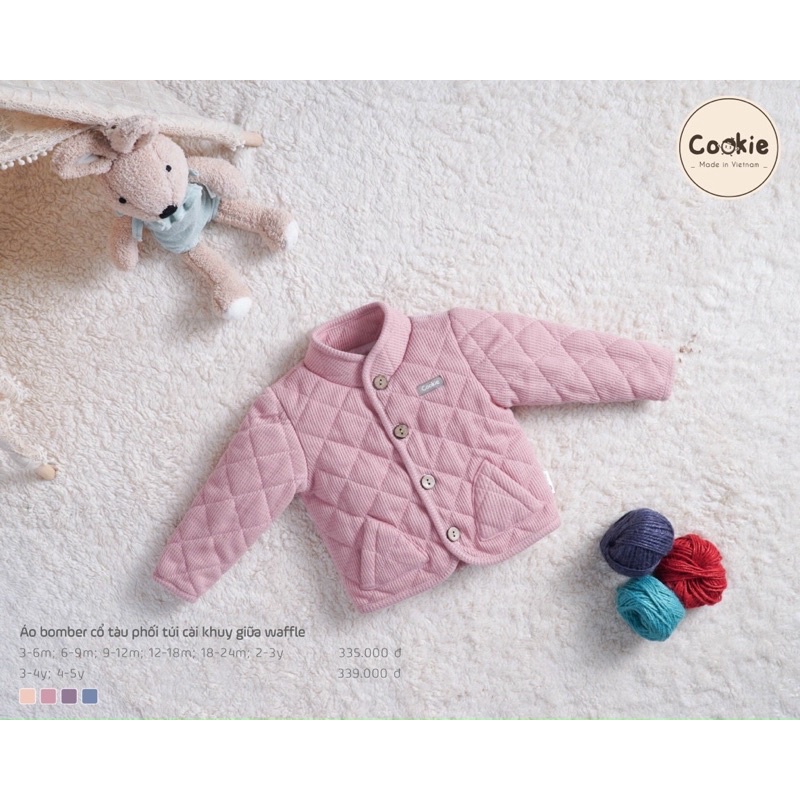 Áo khoác nỉ bông cài cúc Cookie (clip ảnh thật) size 3-6m đến 4-5y