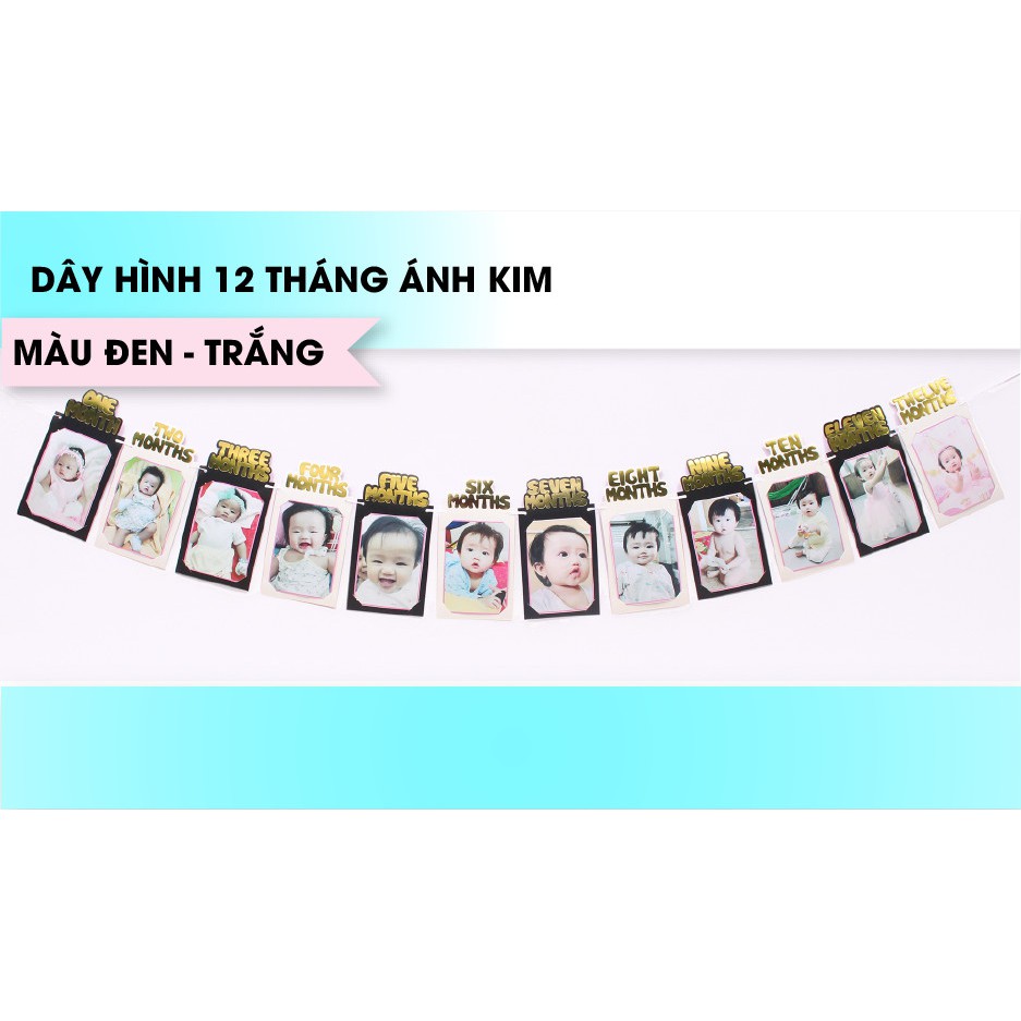 Set dây treo khung hình 12 tháng ánh kim phụ kiện trang trí sinh nhật, đầy tháng cho bé trai, bé gái - BOBABO