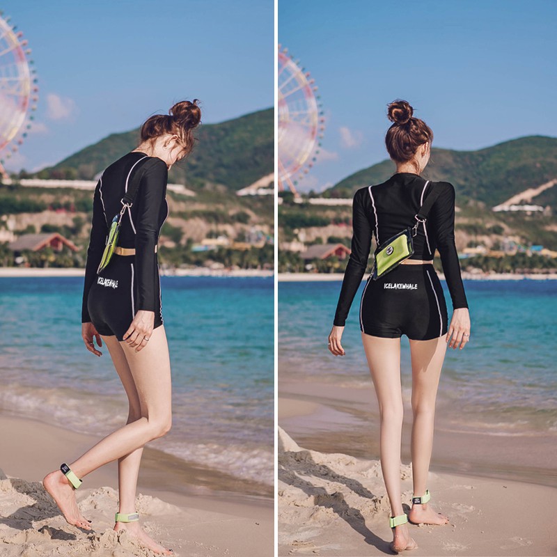 Bikini Đùi Quảng Châu Dài Tay, Đồ Bơi Nữ Phong Cách Hàn Quốc che bụng chống nắng Ảnh thật có size BKN02