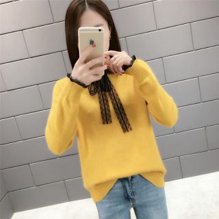 ÁO LEN CỔ SƠ MI PHỐI REN CỘT NƠ