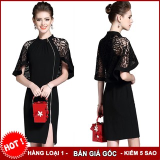 Đầm ôm phối ren kiểu đầm ôm dây kéo cách điệu d372/ d3038