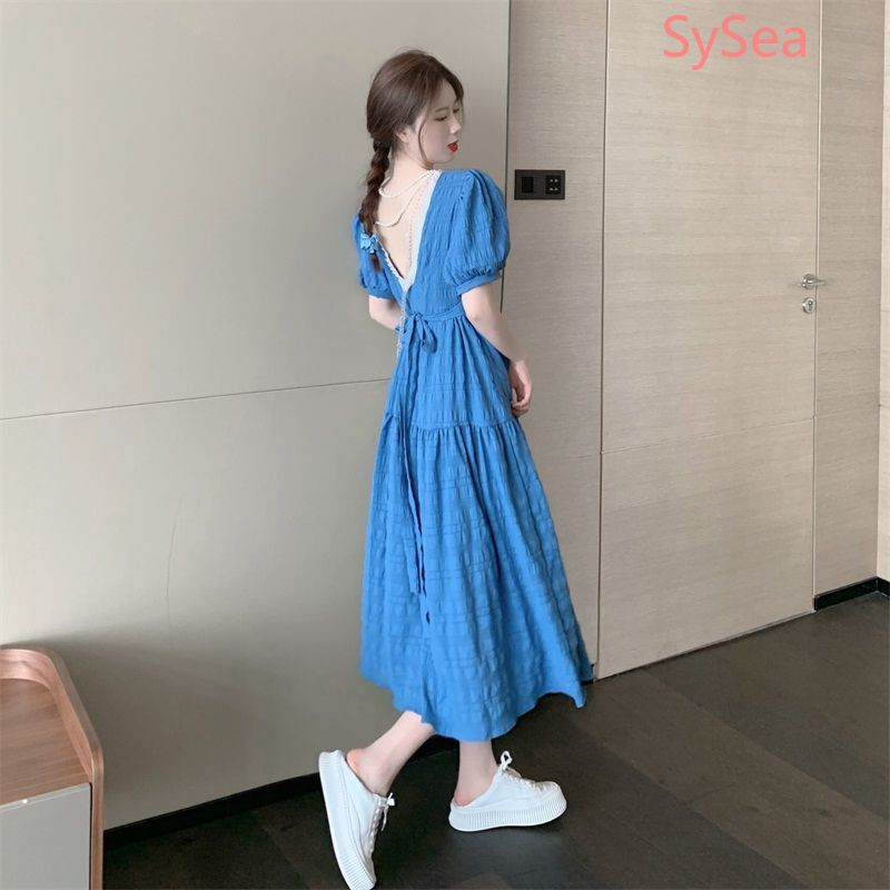 Đầm dài tay ngắn kiểu phồng thiết kế hở lưng thời trang hè cho nữ | BigBuy360 - bigbuy360.vn