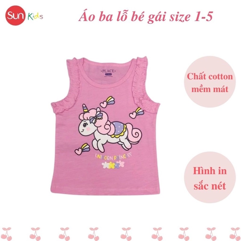 Áo thun bé gái, áo phông bé gái dáng ba lỗ, chất cotton, nhiều màu, size 1-5 - SUNKIDS1